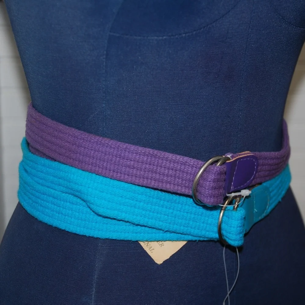 Vintage Lerner New York canvas webbing belts NWT set of two purple & blue size M